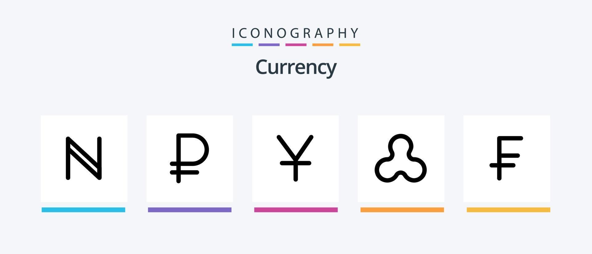 Currency Line Filled 5 Icon Pack Including . currency . dollar. manat . yuan. Creative Icons Design vector