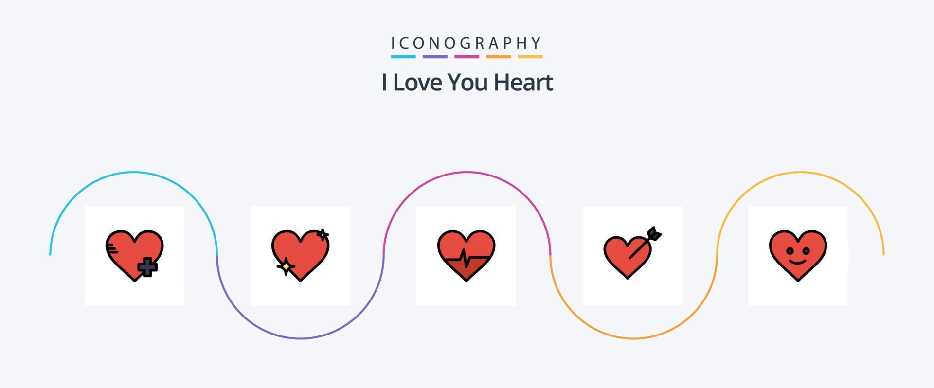 paquete de iconos de 5 planos llenos de línea de corazón que incluye. corazón. derrotar. amar. corazón vector