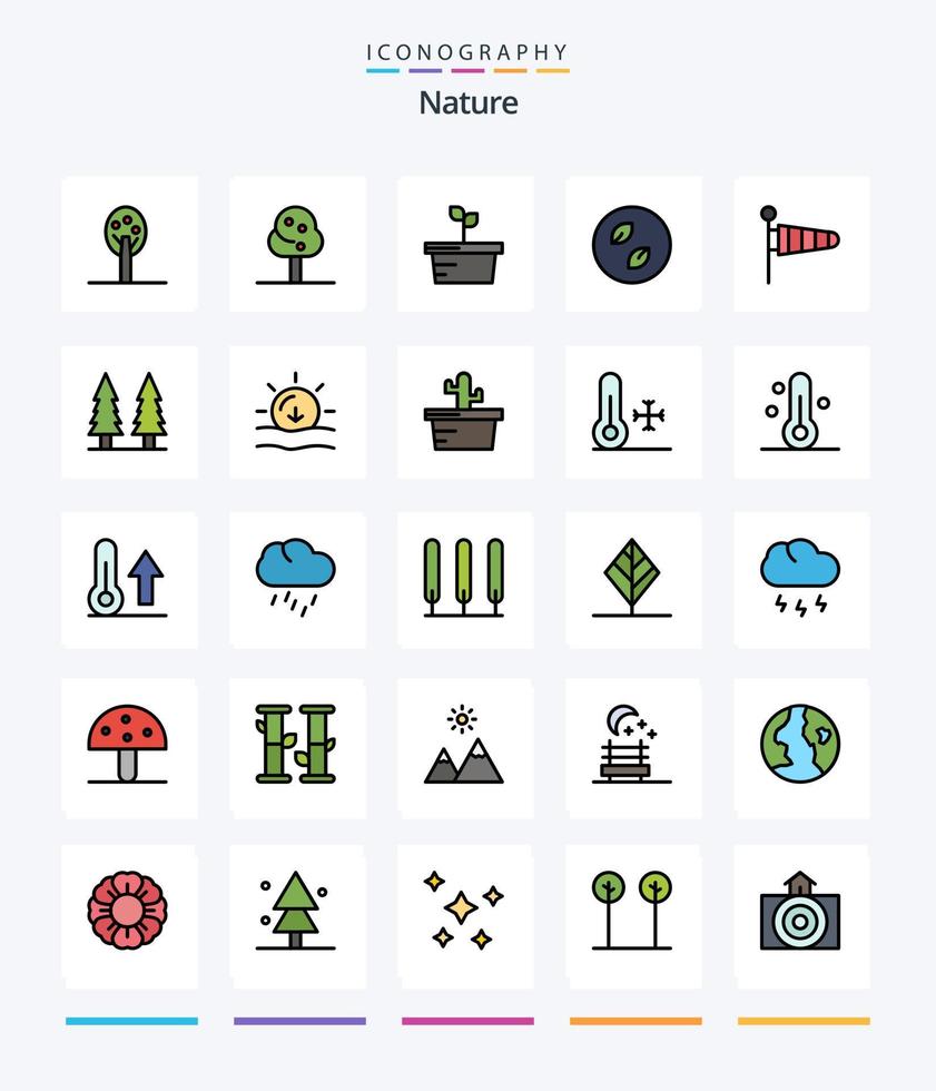 paquete de iconos rellenos de 25 líneas de naturaleza creativa, como un árbol. naturaleza. hojas. entretenimiento. clima vector