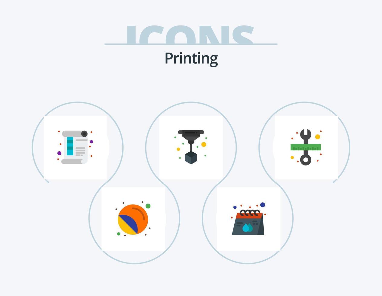 Printing Flat Icon Pack 5 Icon Design. technology. 3d print. print. ruler. paper vector