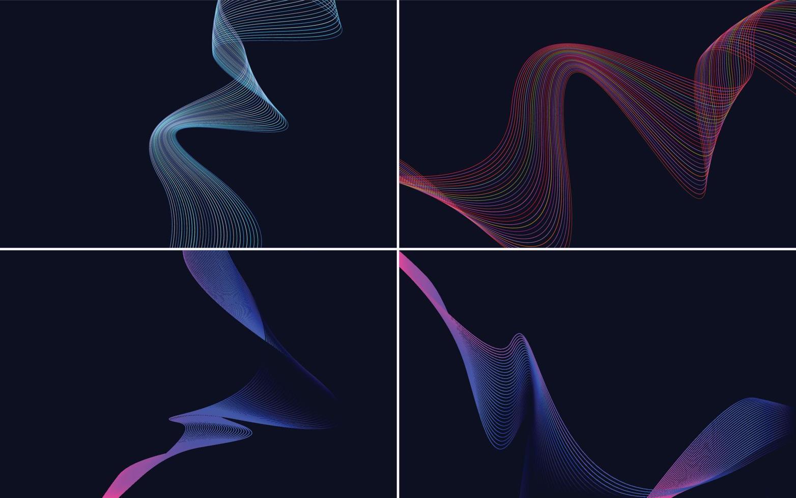 conjunto de 4 fondos abstractos de líneas onduladas para sus diseños vector