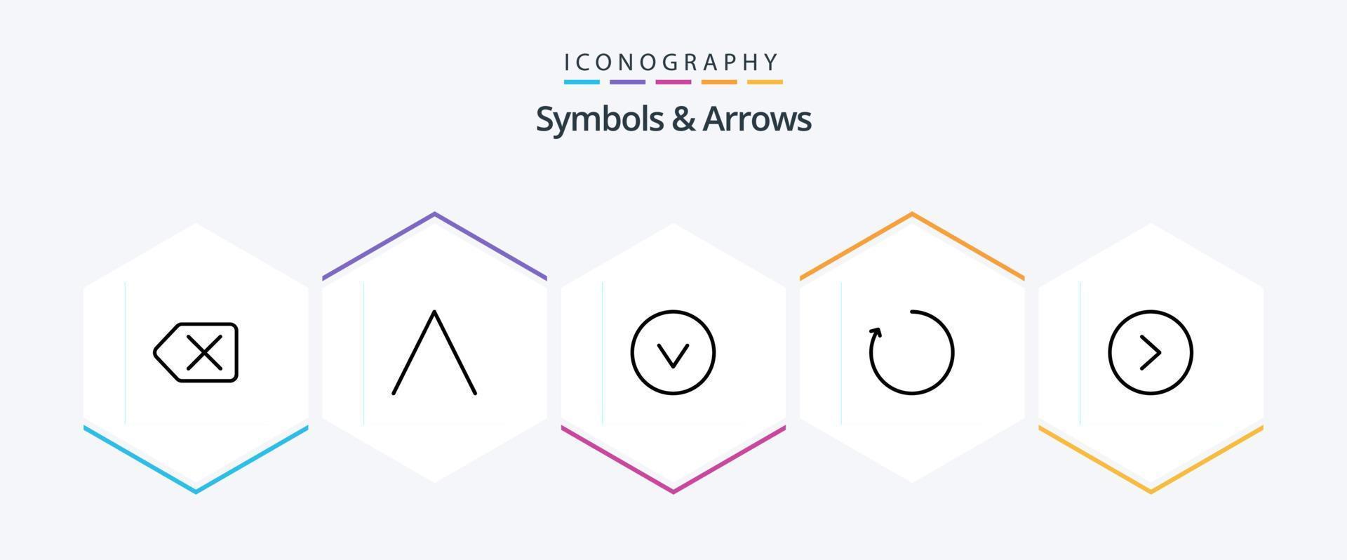 Symbols and Arrows 25 Line icon pack including . . down. right. arrow vector