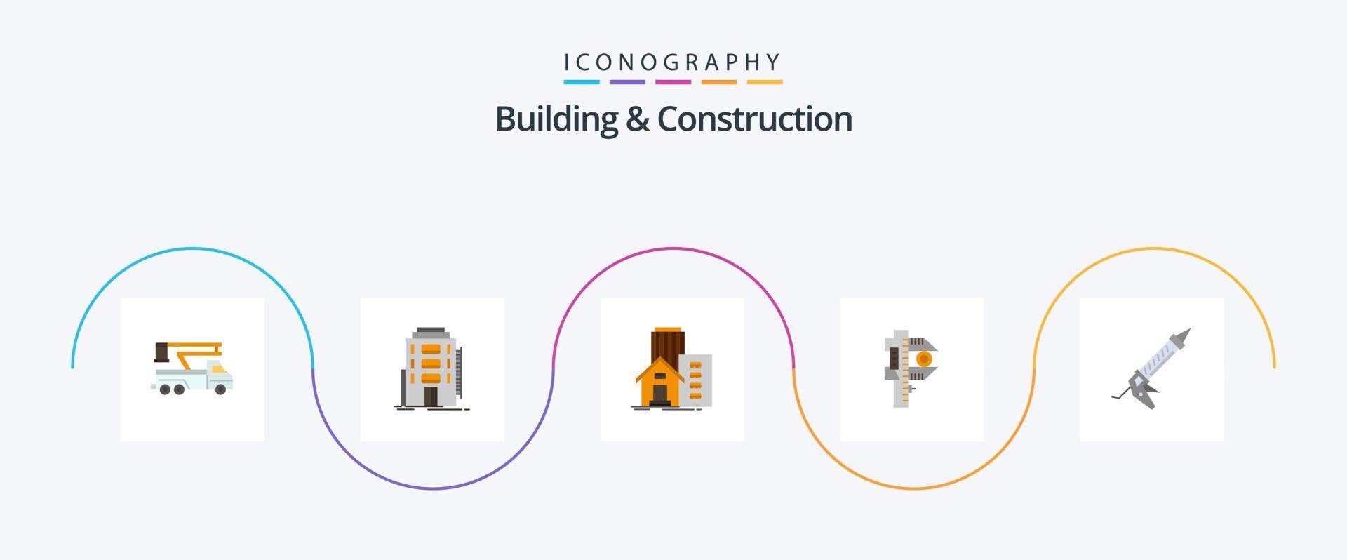 Building And Construction Flat 5 Icon Pack Including measure. measuring. hostel. office. real vector