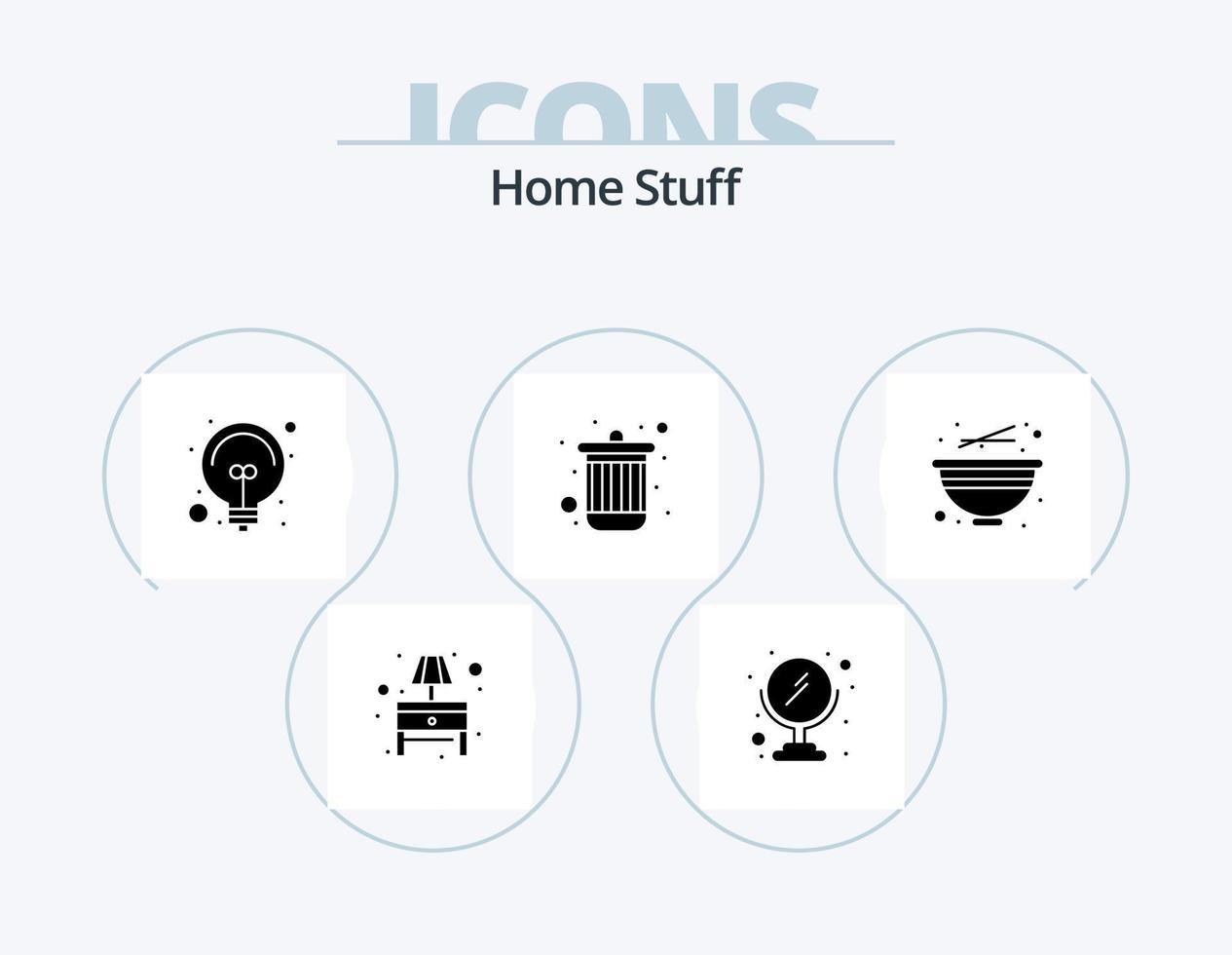 Home Stuff Glyph Icon Pack 5 Icon Design. chinese. trash. bulb. dustbin bin. bin vector