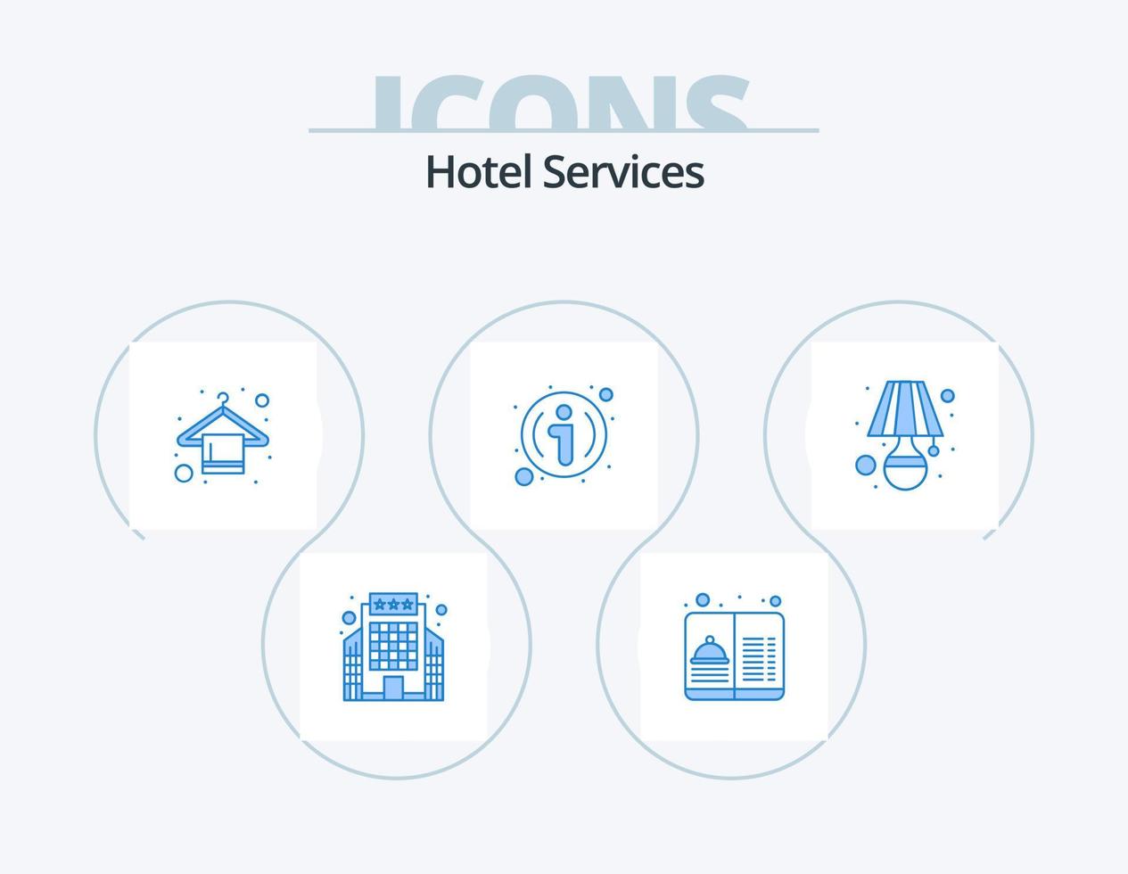 Hotel Services Blue Icon Pack 5 Icon Design. light. reception. hanger. information. desk vector