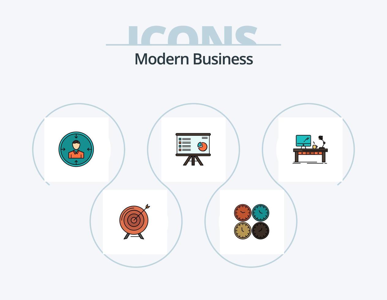 Modern Business Line Filled Icon Pack 5 Icon Design. business. aim. business. target. money vector