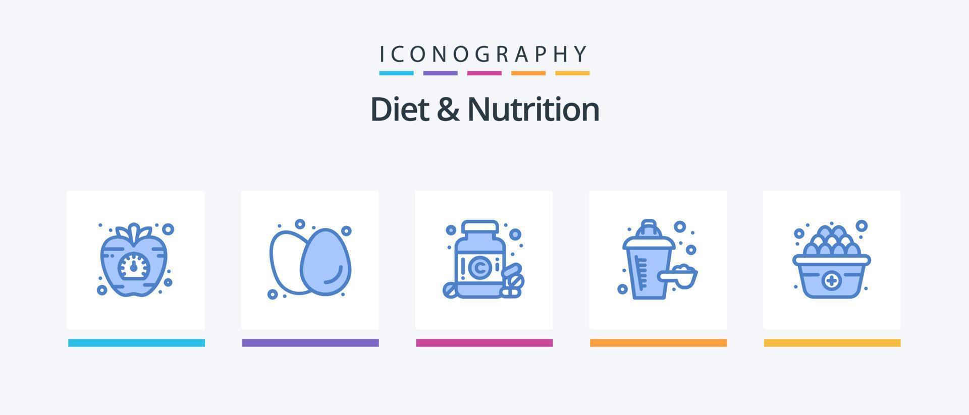 paquete de iconos azul 5 de dieta y nutrición que incluye dieta. suplemento nutricional. huevos. aditivo. medicamento. diseño de iconos creativos vector