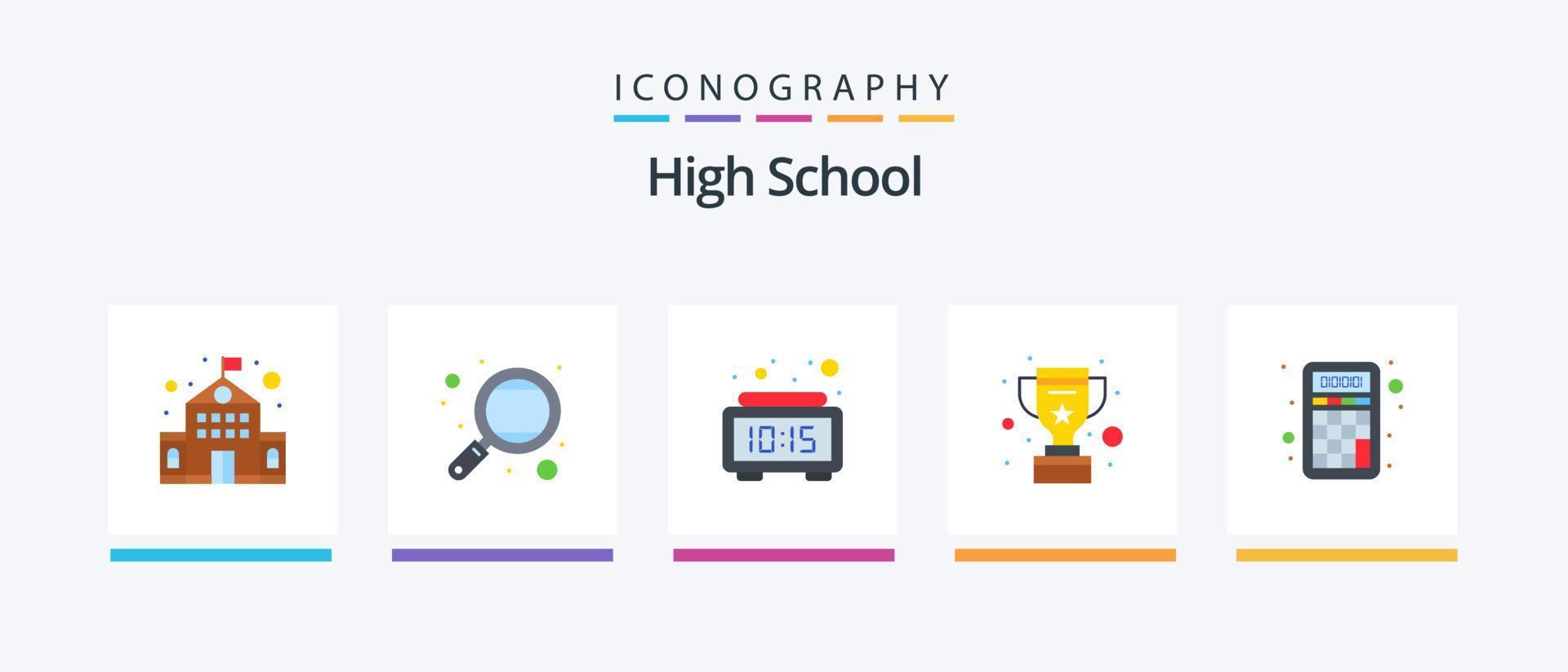 High School Flat 5 Icon Pack Including calculator. reward. alarm. win. cup. Creative Icons Design vector