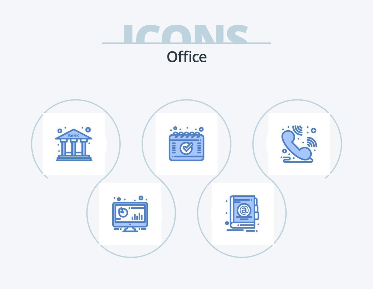 paquete de iconos azul de oficina 5 diseño de iconos. línea directa centro de llamadas. banco. cronograma. cita vector