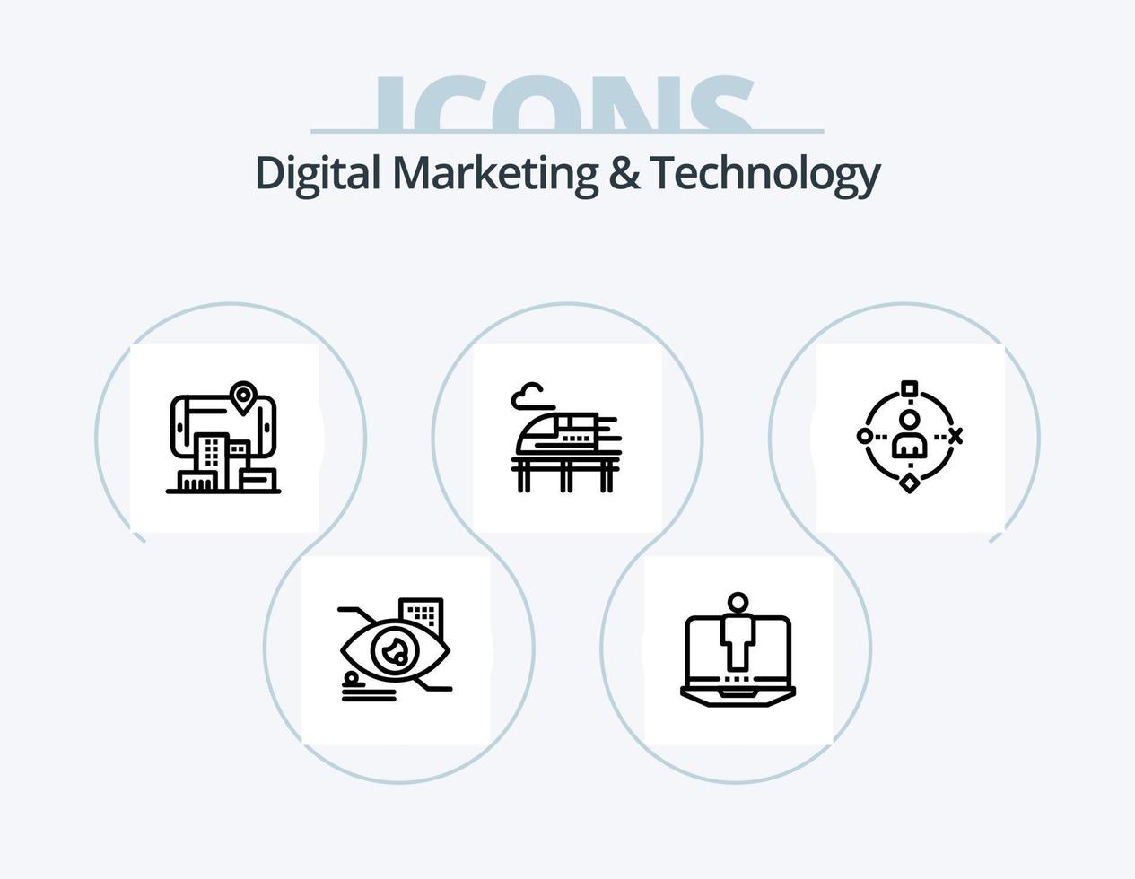 marketing digital y línea de tecnología icon pack 5 diseño de iconos. aprendiendo. tecnología. humano. golpecitos en los ojos ojo vector