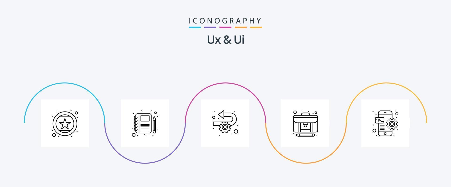 Ux And Ui Line 5 Icon Pack Including app. case. development. creator. article vector