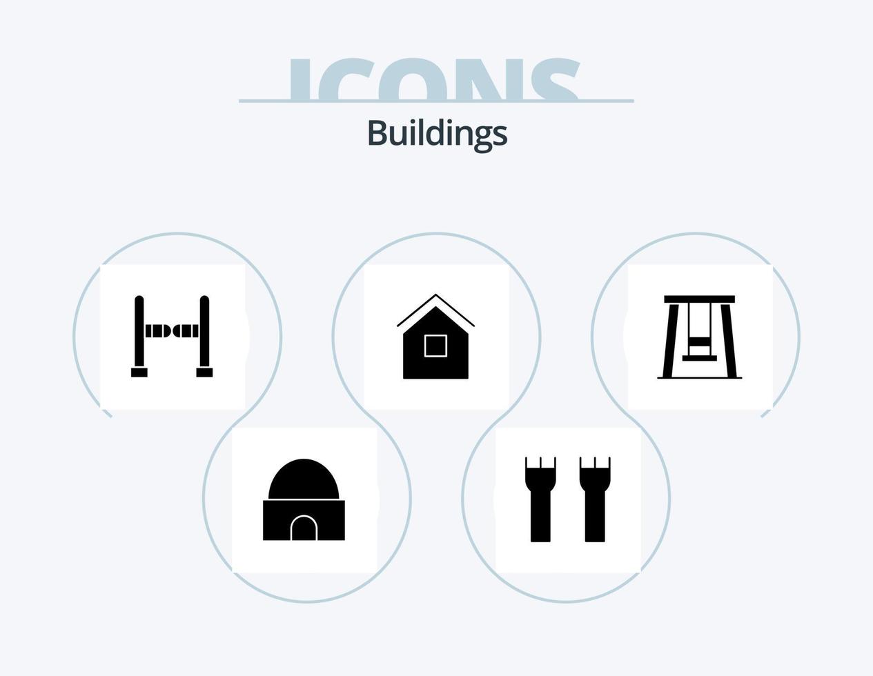 Buildings Glyph Icon Pack 5 Icon Design. shack. house. fortress. home. swing vector