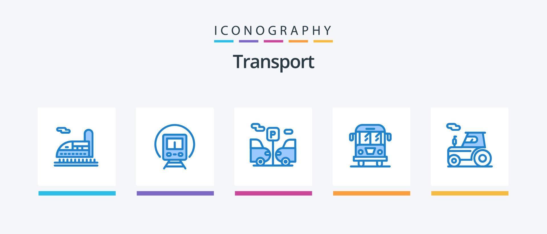 paquete de iconos de transporte azul 5 que incluye camión. tractor. transporte. auto. transporte. diseño de iconos creativos vector