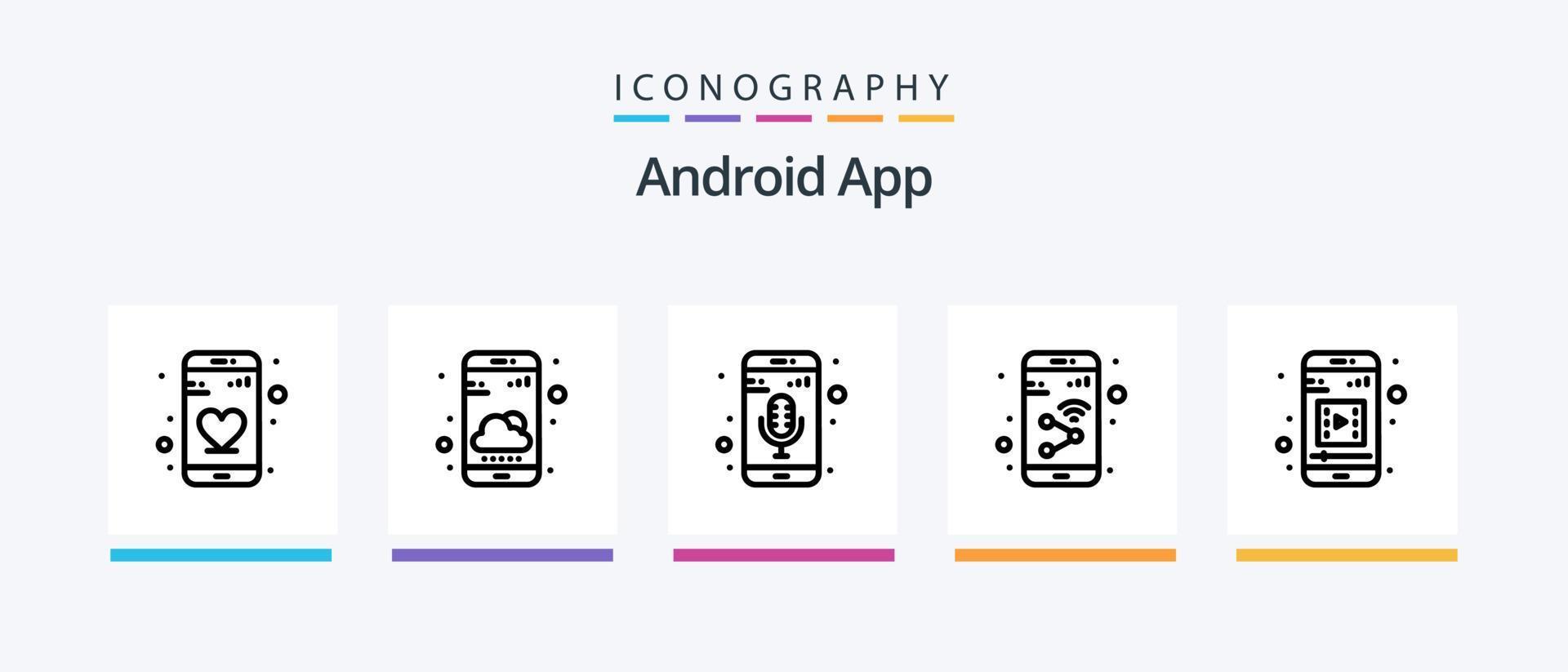 Android App Line 5 Icon Pack Including mobile app. smart. app. home. smartphone. Creative Icons Design vector