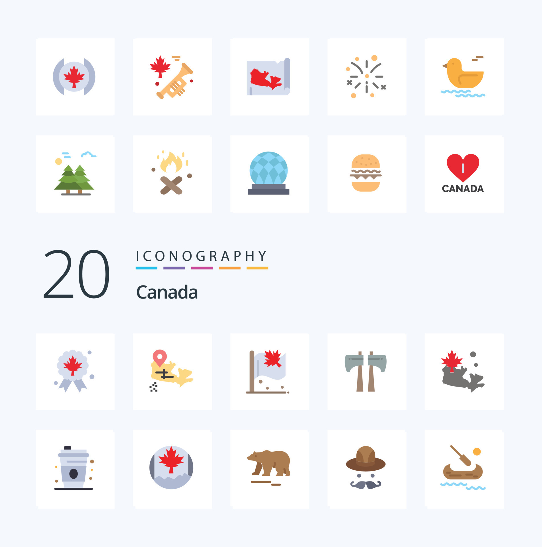 20 Canada Flat Color icon Pack like glass canada canada map canada