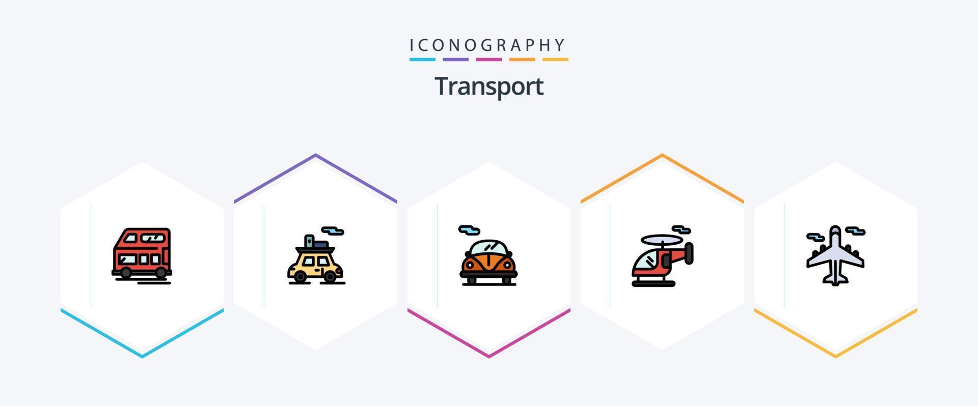 transporte 25 paquete de iconos de línea completa que incluye el mundo. avión. automóvil. avión. transporte vector