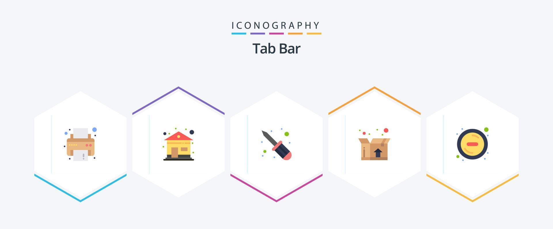 Tab Bar 25 Flat icon pack including . . screw fixer. remove. delete vector