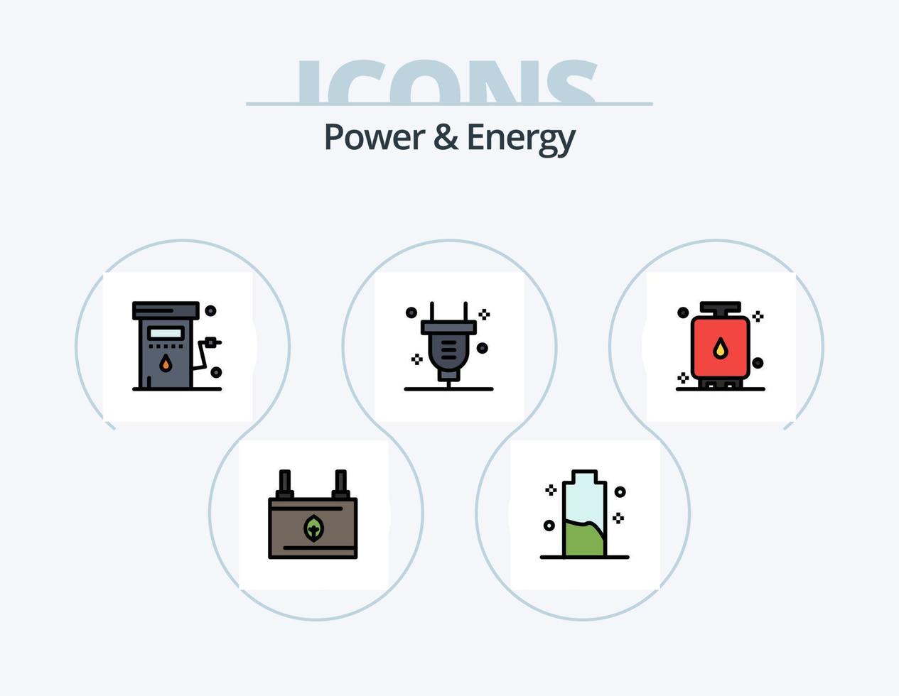 Power And Energy Line Filled Icon Pack 5 Icon Design. electricity. battery. energy. accumulator. energy vector