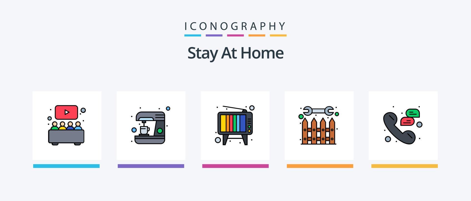 Stay At Home Line Filled 5 Icon Pack Including ironing. home photography. night. picture. camera. Creative Icons Design vector