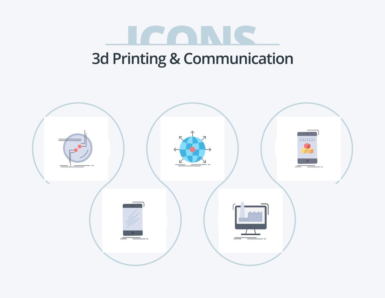 3d Printing And Communication Flat Icon Pack 5 Icon Design. international. business. production. wire. connection vector