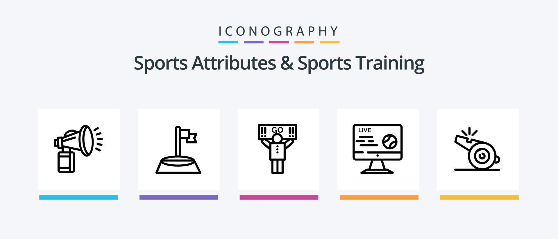 Atributos deportivos y paquete de íconos de la línea 5 de entrenamiento deportivo, incluida la ceremonia. elevar. finalizar. gimnasia. pesa. diseño de iconos creativos vector