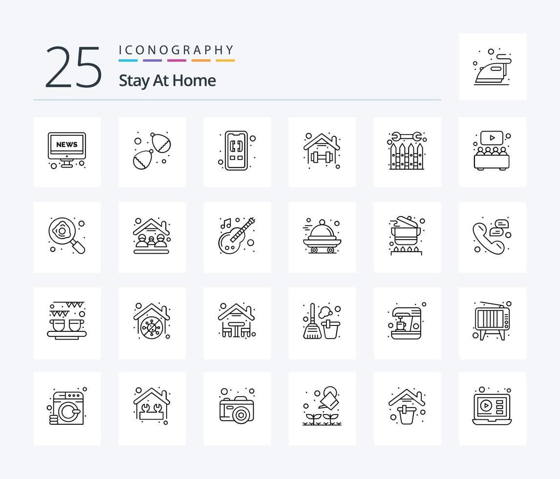 Stay At Home 25 Line icon pack including fence. stay. home. self. quarantine vector