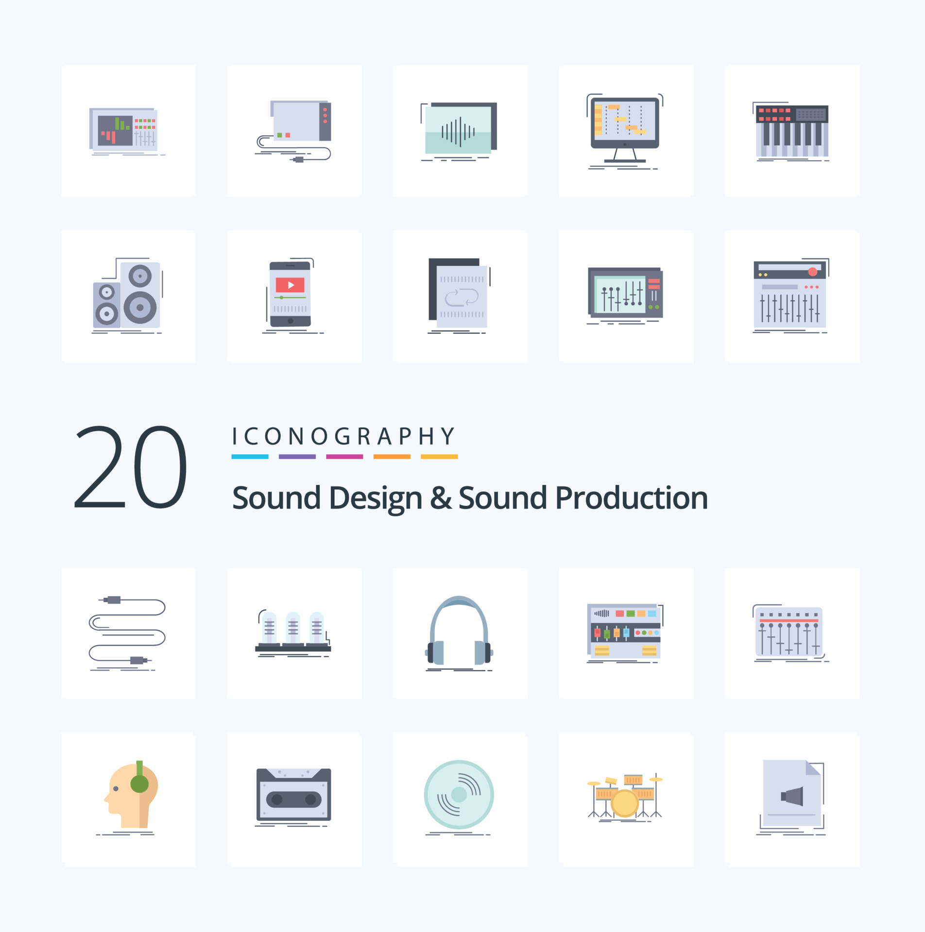 20 Sound Design And Sound Production Flat Color icon Pack like ...