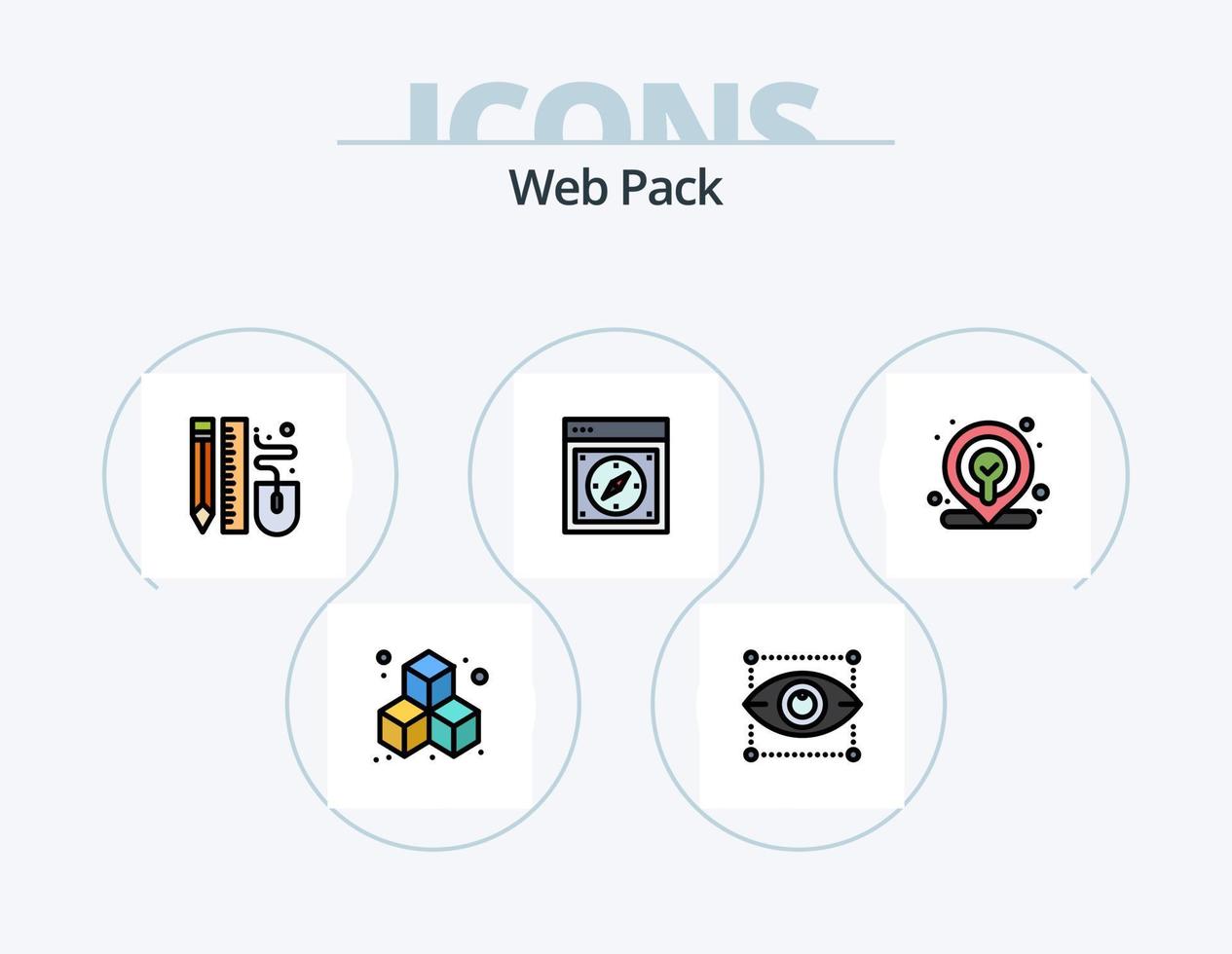 línea de paquete web paquete de iconos llenos 5 diseño de iconos. meta. objetivo. bolígrafo. cronógrafo. tiempo vector