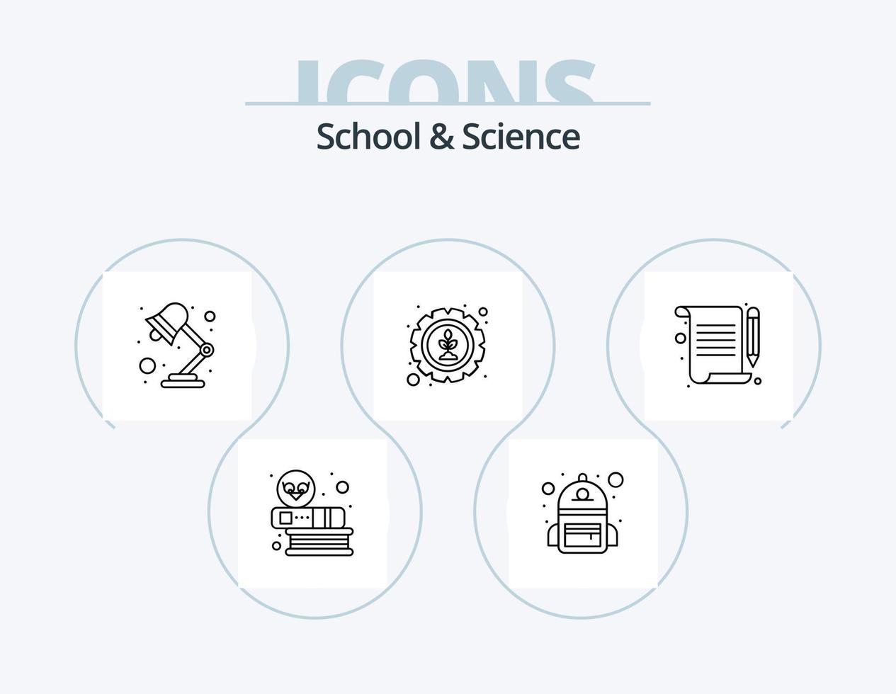 paquete de iconos de línea de escuela y ciencia 5 diseño de iconos. luz. manzana. libro. estudiar. libro vector