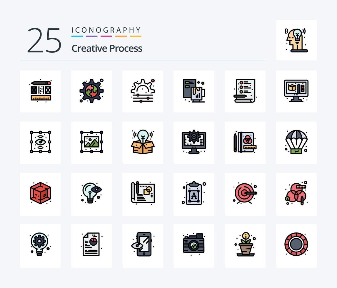 Creative Process 25 Line Filled icon pack including process. modeling. coffee. process. file vector