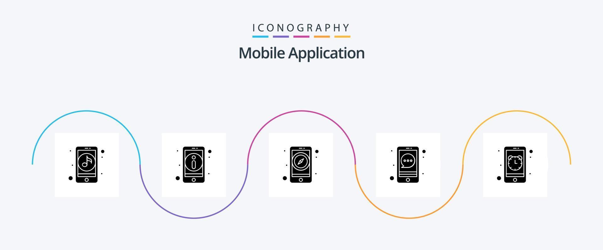 Mobile Application Glyph 5 Icon Pack Including app. instant messenger. app. chat. app vector