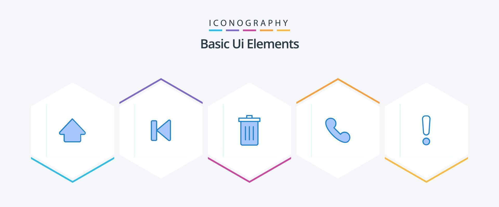 Basic Ui Elements 25 Blue icon pack including alert. telephone. basket. mobile. trash vector