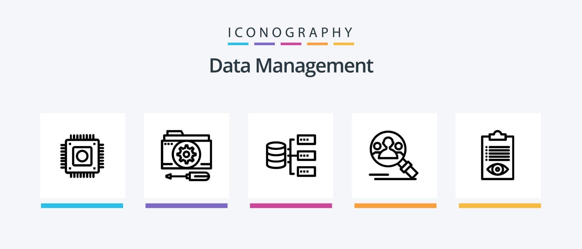 Data Management Line 5 Icon Pack Including video. folder. data. questionnaire. documents. Creative Icons Design vector