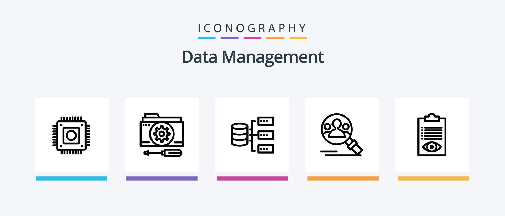 paquete de iconos de la línea 5 de gestión de datos que incluye video. carpeta. datos. cuestionario. documentos. diseño de iconos creativos vector