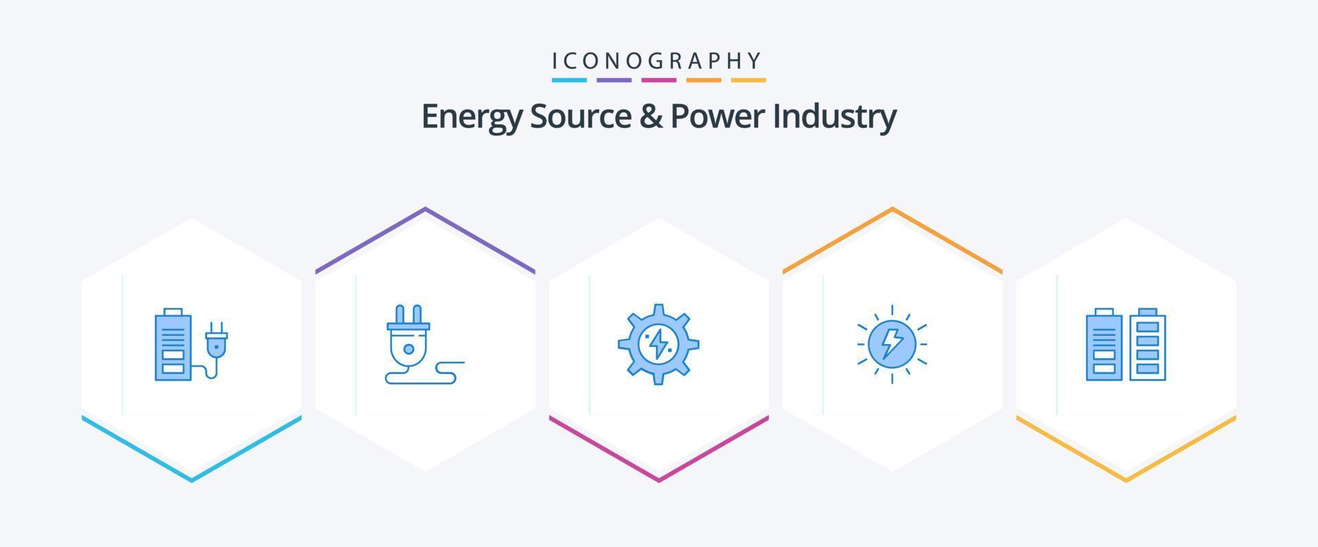 Energy Source And Power Industry 25 Blue icon pack including charg. solar. power vector