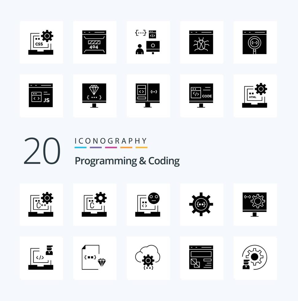 20 Programming And Coding Solid Glyph icon Pack like css code development process develop vector