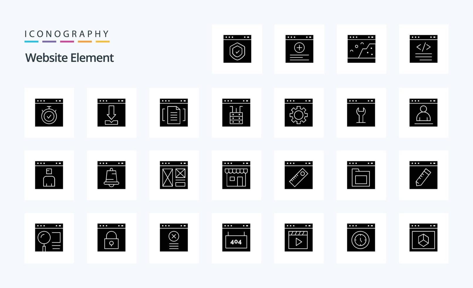 25 Website Element Solid Glyph icon pack vector