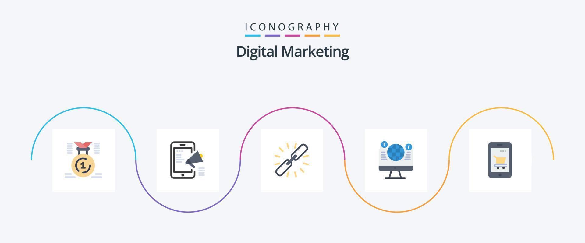 Digital Marketing Flat 5 Icon Pack Including computer. website. mobile. web. chain vector