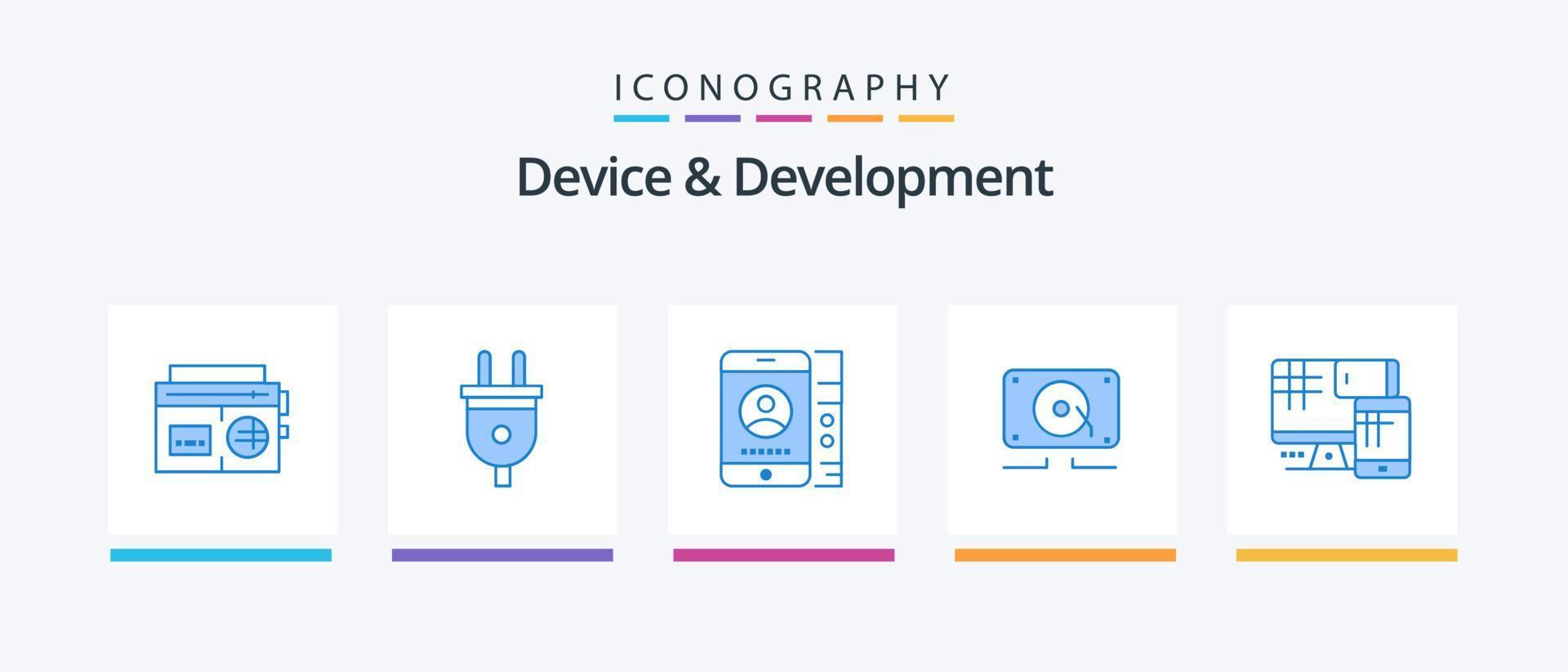 paquete de iconos azul 5 de dispositivo y desarrollo que incluye monitor. alto. móvil. vocero. música. diseño de iconos creativos vector