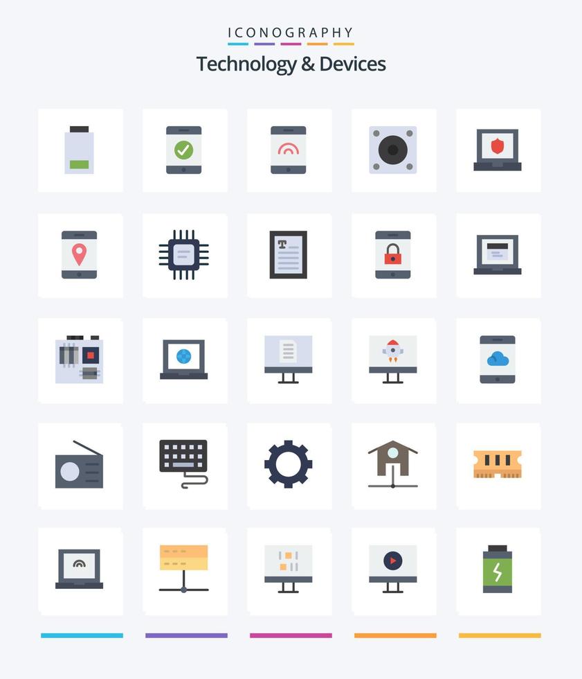 Creative Devices 25 Flat icon pack  Such As mobile. location. devices. shield. laptop vector