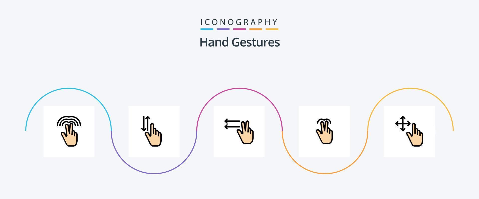 Hand Gestures Line Filled Flat 5 Icon Pack Including finger. touch. down. mobile. gestures vector
