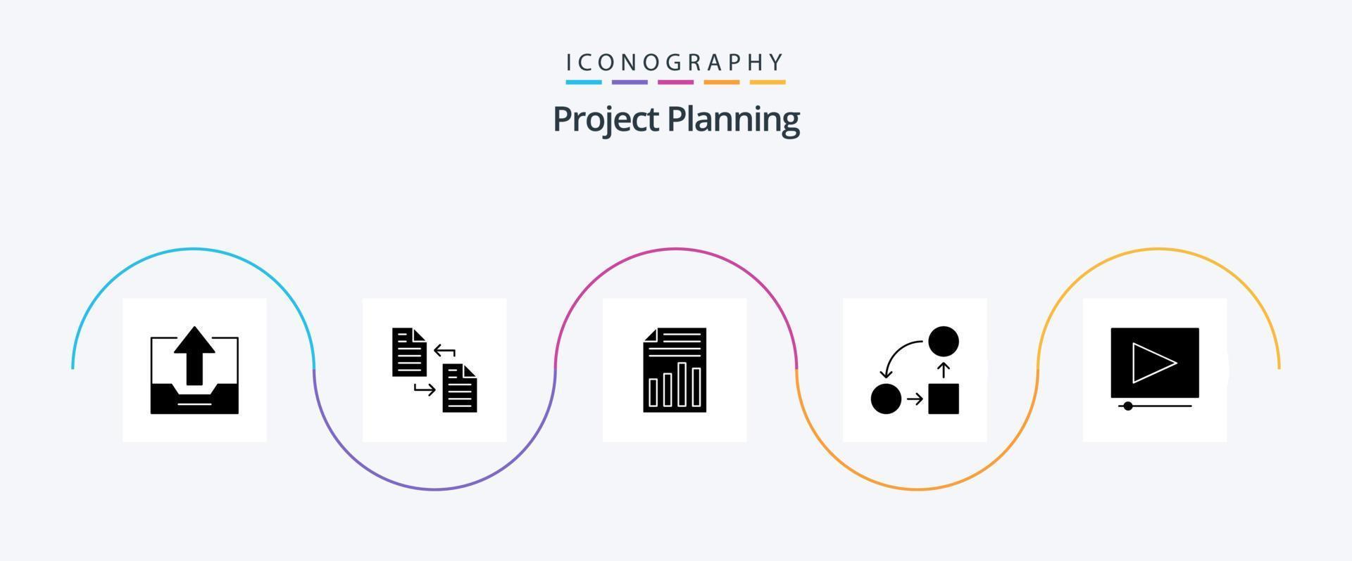 Project Planing Glyph 5 Icon Pack Including planning. diagram. page. sheet. page vector