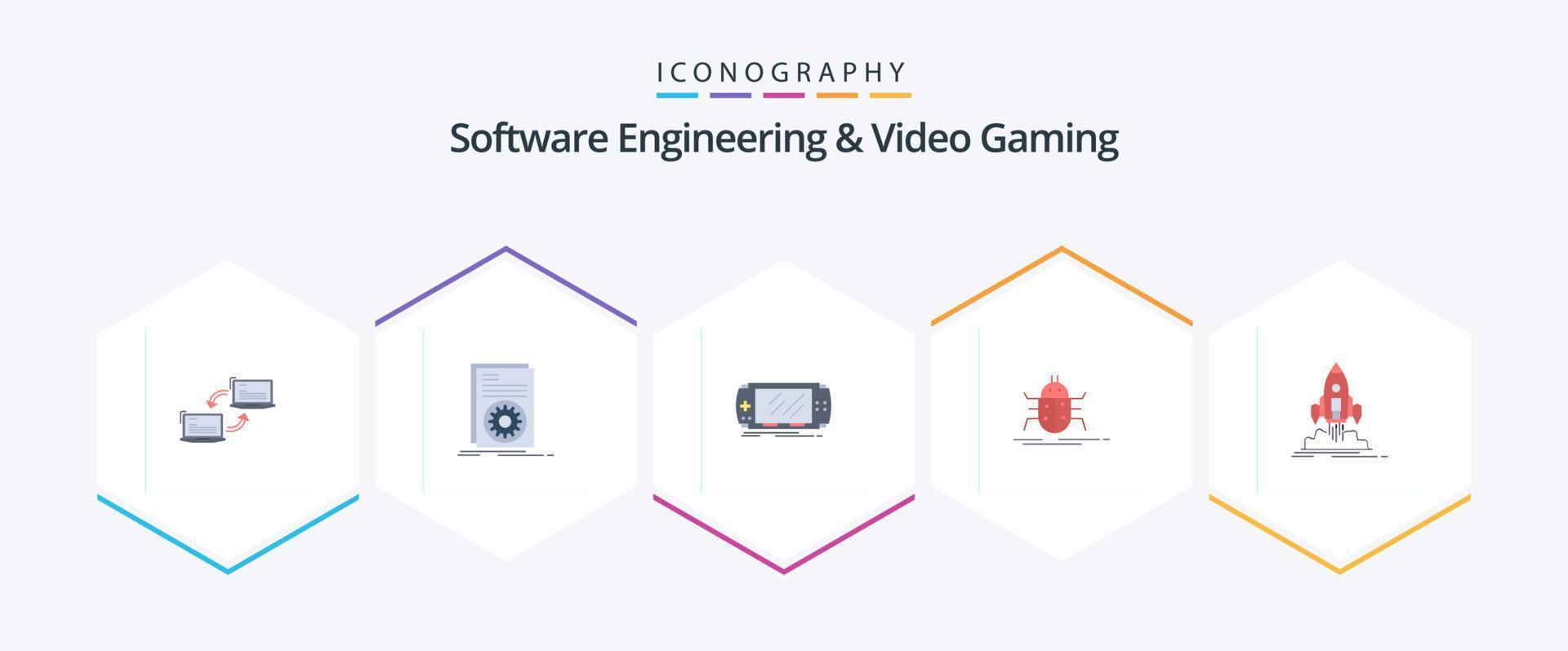 ingeniería de software y videojuegos 25 paquete de iconos planos que incluye insectos. bicho. correr. psp. juego vector