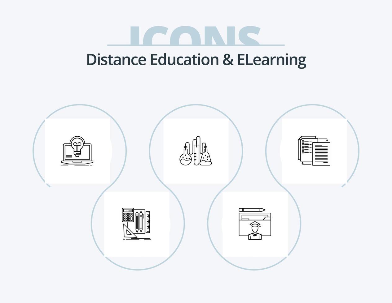 Distance Education And Elearning Line Icon Pack 5 Icon Design. . light. science. bulb. story vector