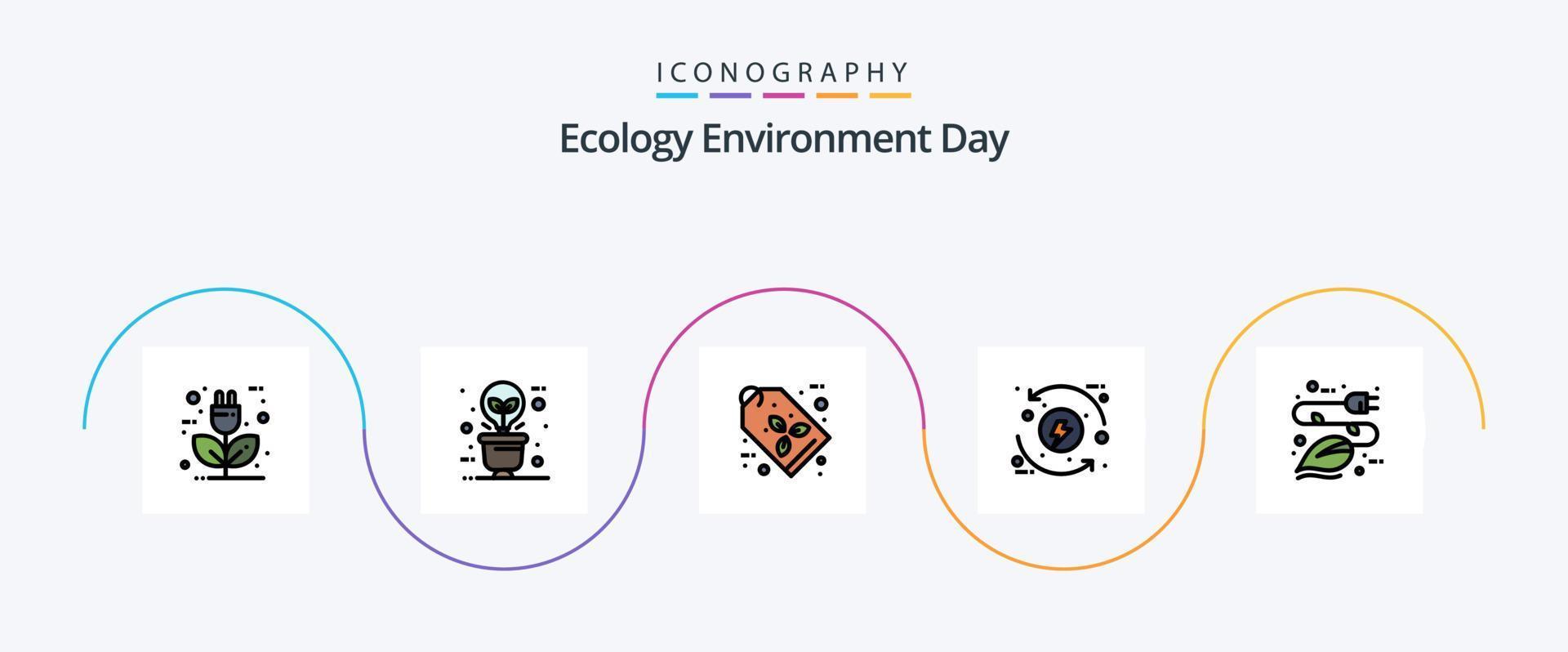 Ecology Line Filled Flat 5 Icon Pack Including eco. control. illumination. process. label vector