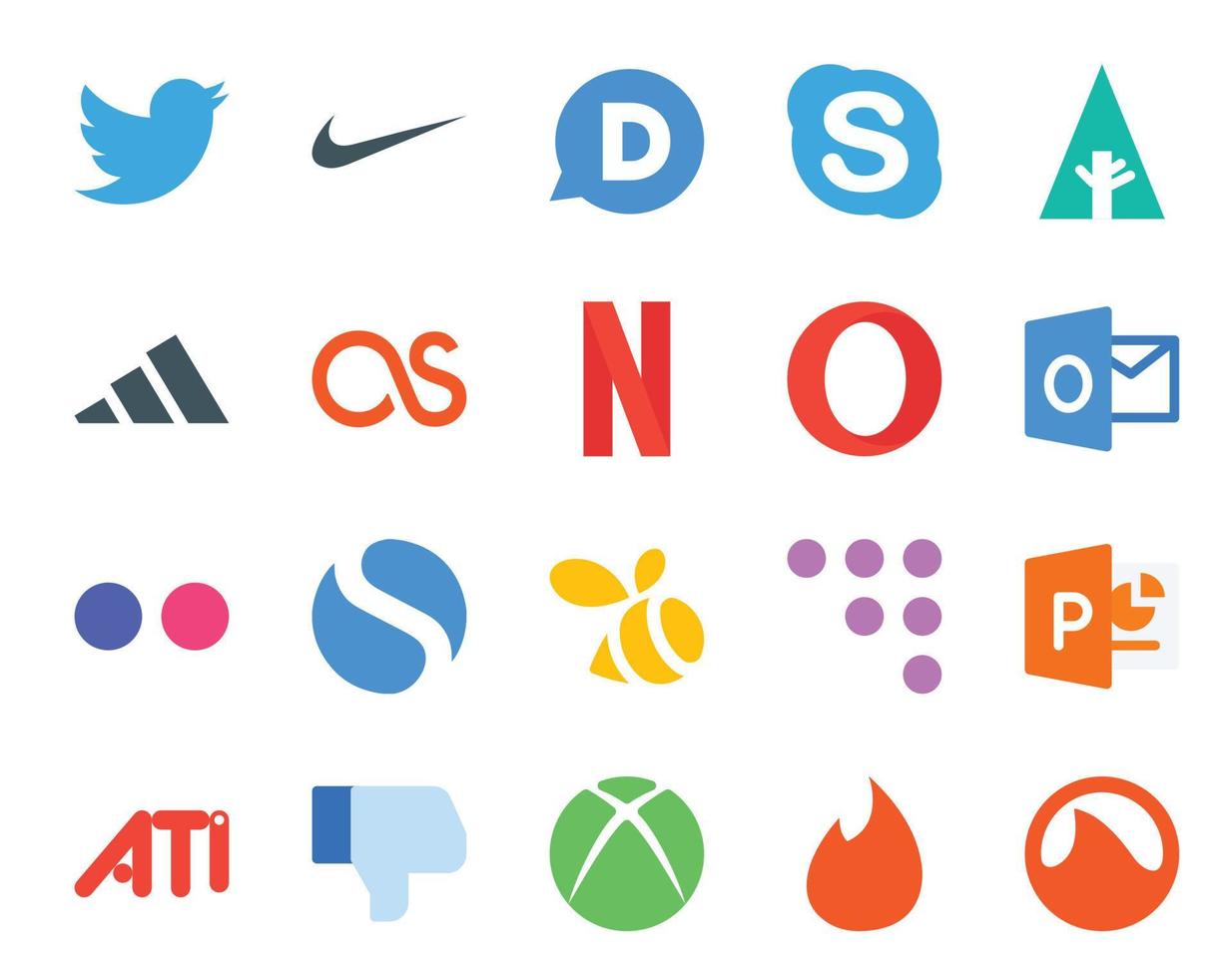 20 Social Media Icon Pack Including ati coderwall lastfm swarm flickr vector