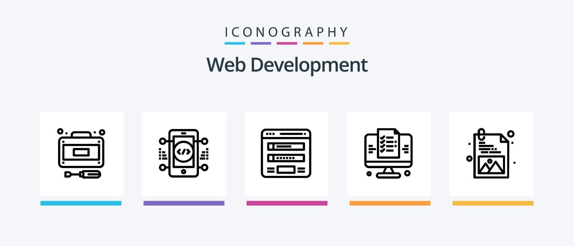 paquete de iconos de línea 5 de desarrollo web que incluye recarga. computadora portátil. cuadro. programación. com. diseño de iconos creativos vector