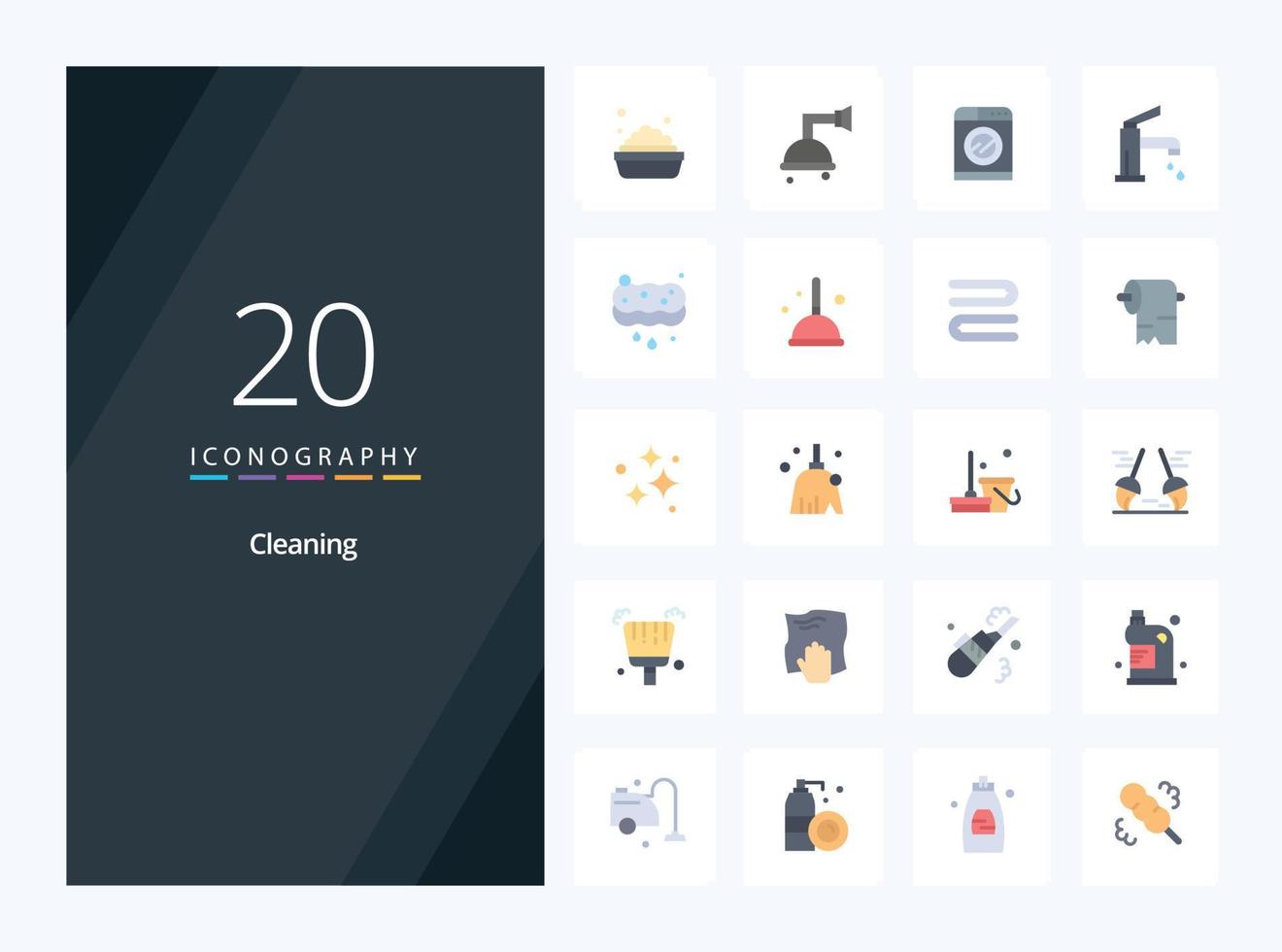 20 Cleaning Flat Color icon for presentation vector