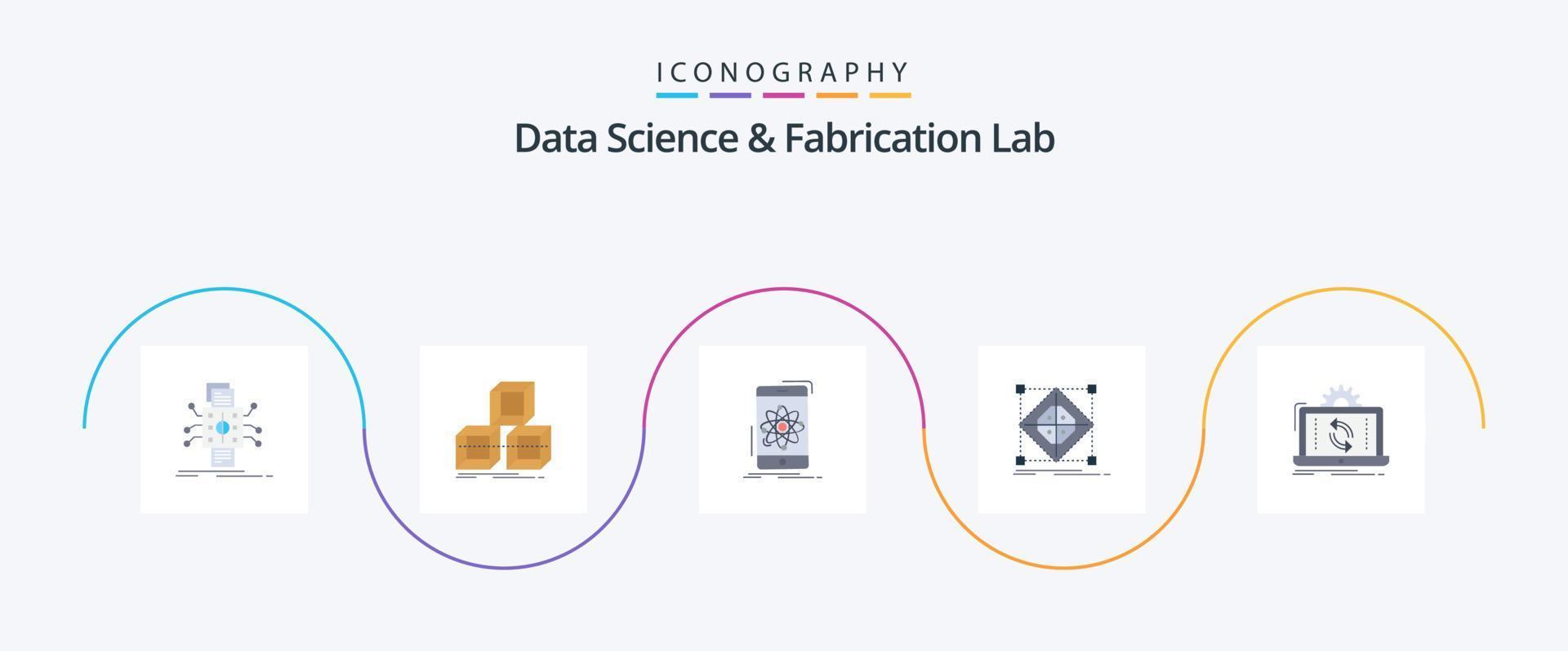 Data Science And Fabrication Lab Flat 5 Icon Pack Including grid. architecture. 3d. science. mobile vector