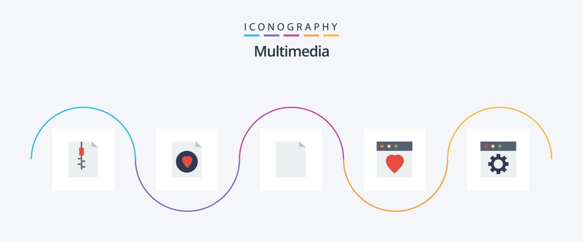 paquete de iconos de 5 planos multimedia que incluye . página. preferencias aplicación vector